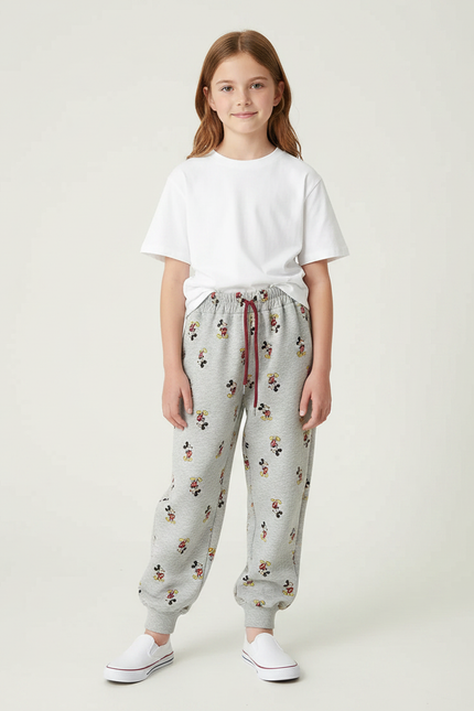 Pantalon Gris Molletonné Imprimé Mickey Décontracté Confortable