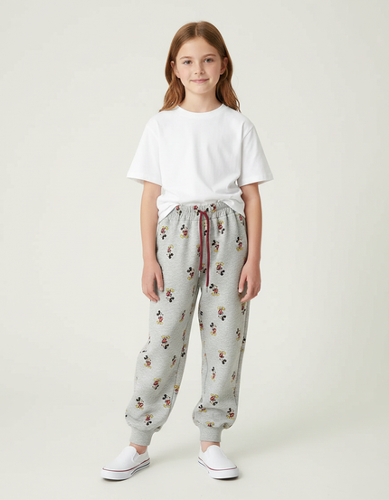 Pantalon Gris Molletonné Imprimé Mickey Décontracté Confortable
