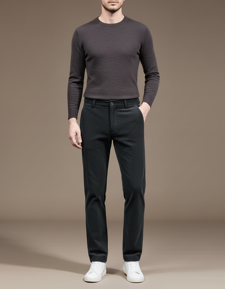 Pantalon Gris Côtelé Confortable Décontracté Homme - Cordé