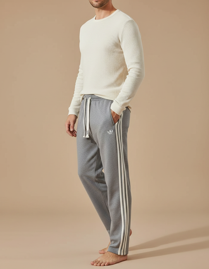 Pantalon Gris Homme Sport Coton Rayures Cordon - Molleton