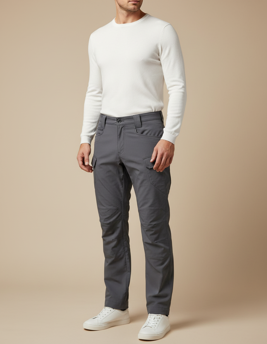 Pantalon Gris Cargo Droit Tactique Homme - Polyester