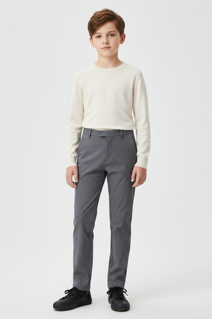 Pantalon Gris Slim Extensible Classique Garçon - Polyester