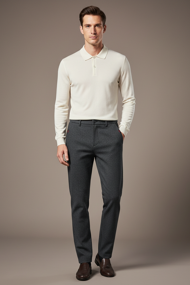 Pantalon Gris Homme Slim Élastique Tissé Décontracté - Laine