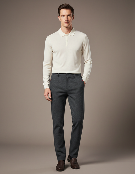 Pantalon Gris Homme Slim Élastique Tissé Décontracté - Laine