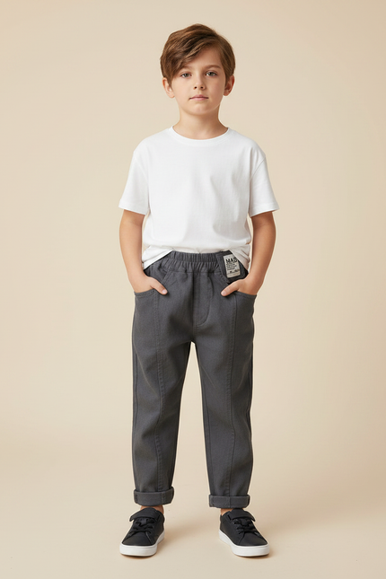 Pantalon Gris Décontracté Garçon Coton Élastique