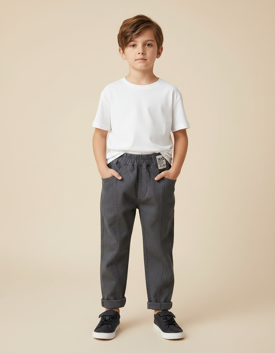 Pantalon Gris Décontracté Garçon Coton Élastique