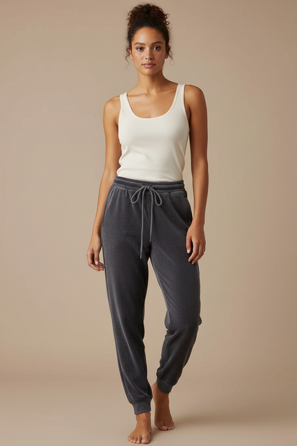 Pantalon Gris Molletonné Ample Décontracté Confortable