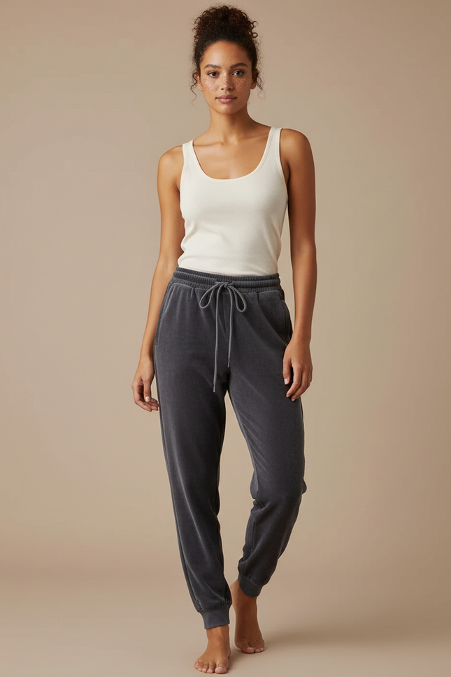 Pantalon Gris Molletonné Ample Décontracté Confortable