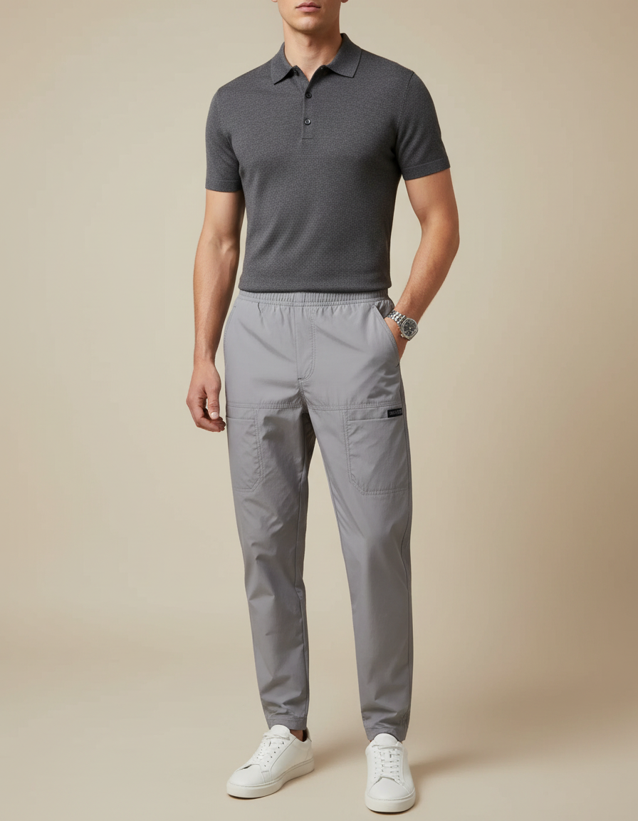 Pantalon Gris Cargo Léger Décontracté Homme Cordon - Polyester