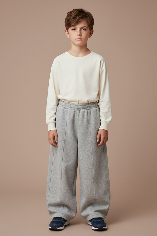 Pantalon Gris Ample Décontracté Garçon Molleton Côtelé