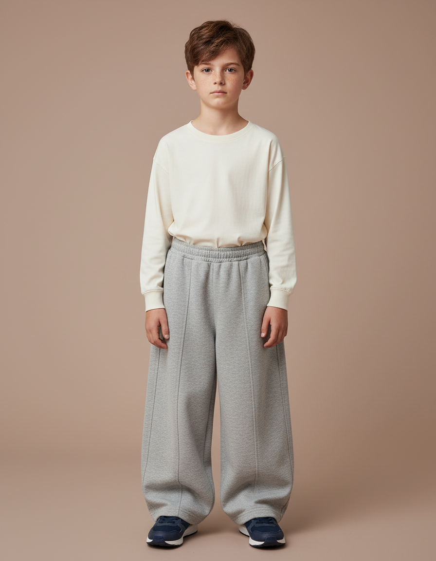 Pantalon Gris Ample Décontracté Garçon Molleton Côtelé