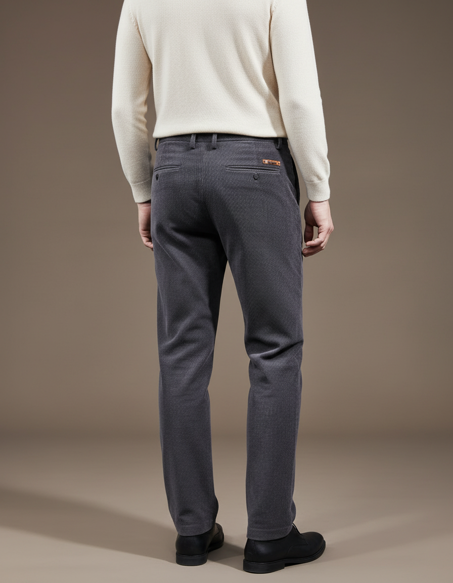 Pantalon Gris Côtelé Droit Chaud Décontracté Homme - Cordé