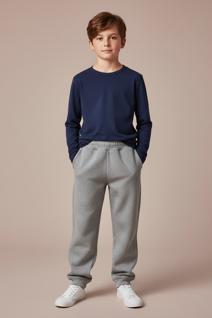 Pantalon Gris Molletonné Sport Enfant Décontracté Doux