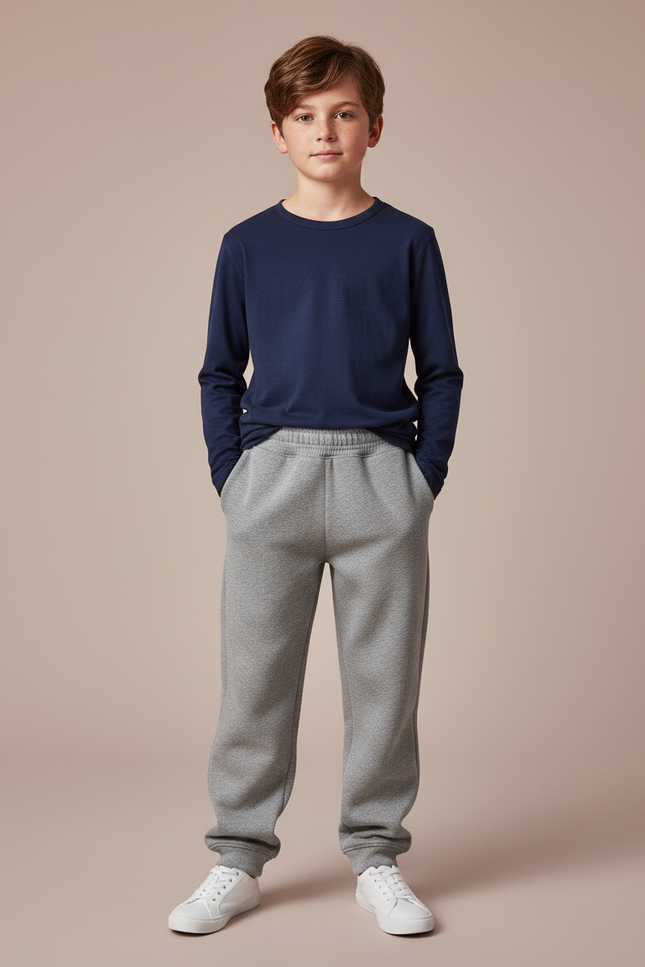 Pantalon Gris Molletonné Sport Enfant Décontracté Doux