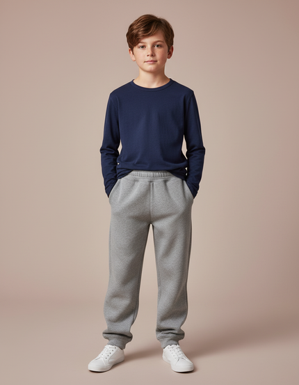 Pantalon Gris Molletonné Sport Enfant Décontracté Doux
