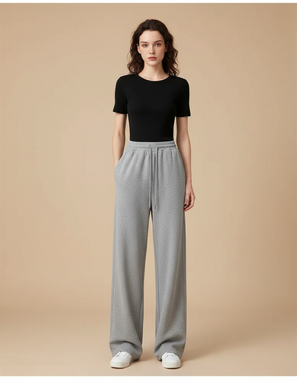 Pantalon Gris Ample Décontracté Confortable Cordon Femme - Molleton