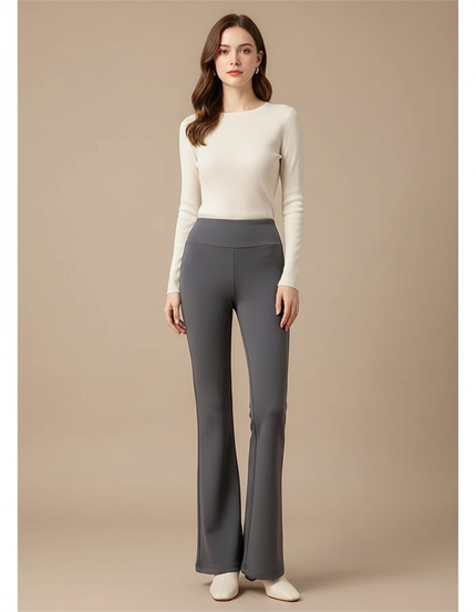 Pantalon Gris Évasé Taille Haute Confortable Femme - Polyester