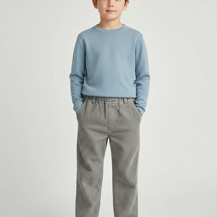 Pantalon Gris Côtelé Enfant Décontracté Ample - Cordé