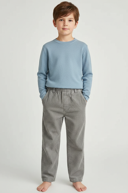 Pantalon Gris Côtelé Enfant Décontracté Ample - Cordé
