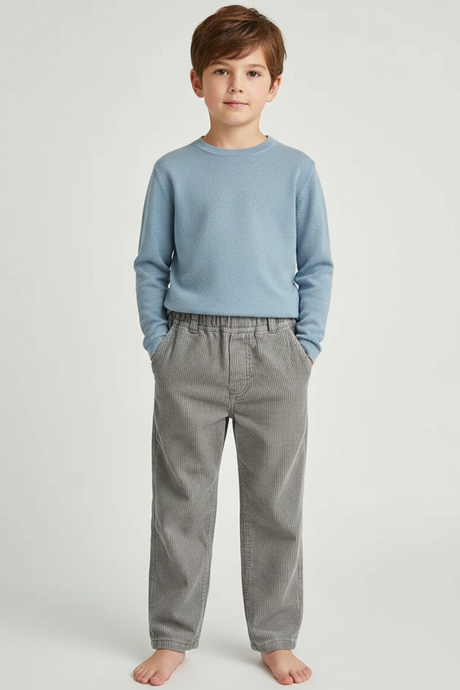Pantalon Gris Côtelé Enfant Décontracté Ample - Cordé