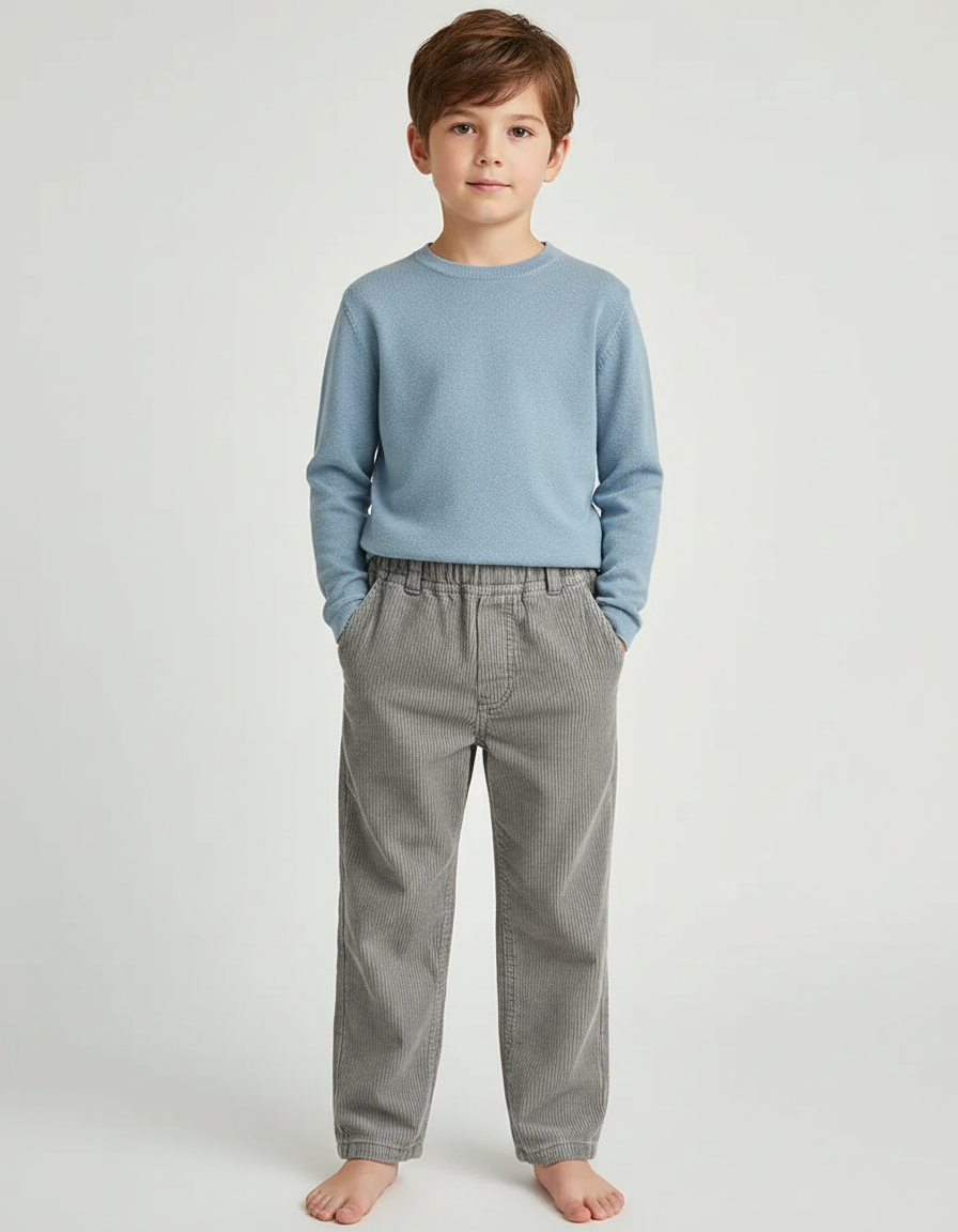 Pantalon Gris Côtelé Enfant Décontracté Ample - Cordé