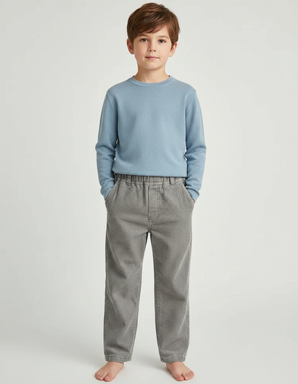 Pantalon Gris Côtelé Enfant Décontracté Ample - Cordé