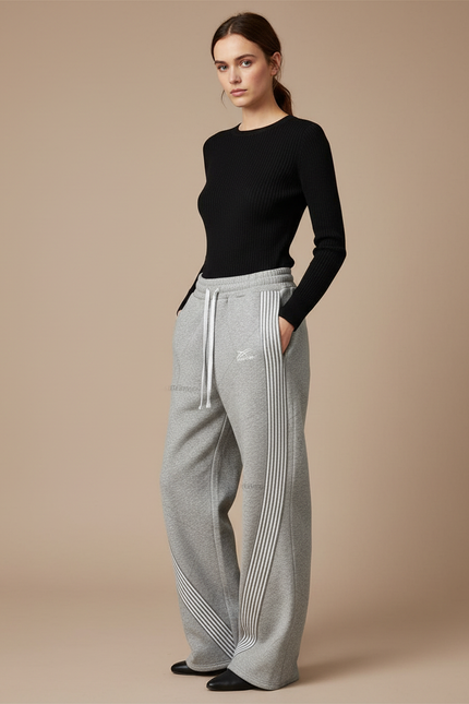 Pantalon Gris Rayé Femme - Molleton