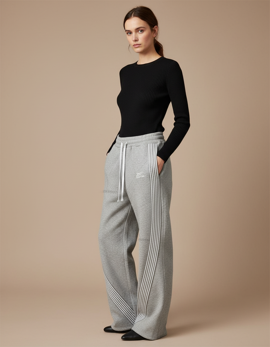 Pantalon Gris Rayé Femme - Molleton