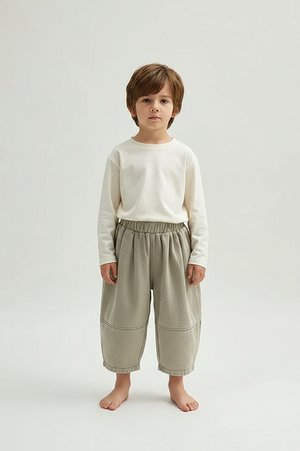 Pantalon Gris Enfant Ample Coton Décontracté - Molleton