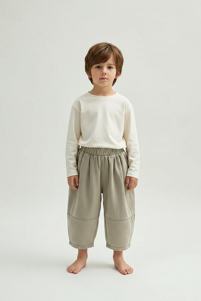 Pantalon Gris Enfant Ample Coton Décontracté - Molleton