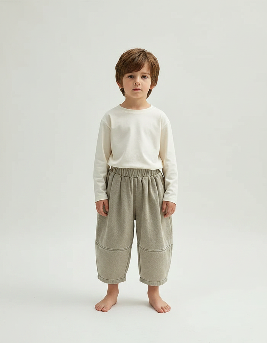 Pantalon Gris Enfant Ample Coton Décontracté - Molleton