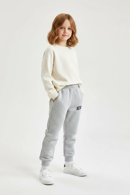 Pantalon Gris Jogging Molletonné Imprimé Sport Enfant