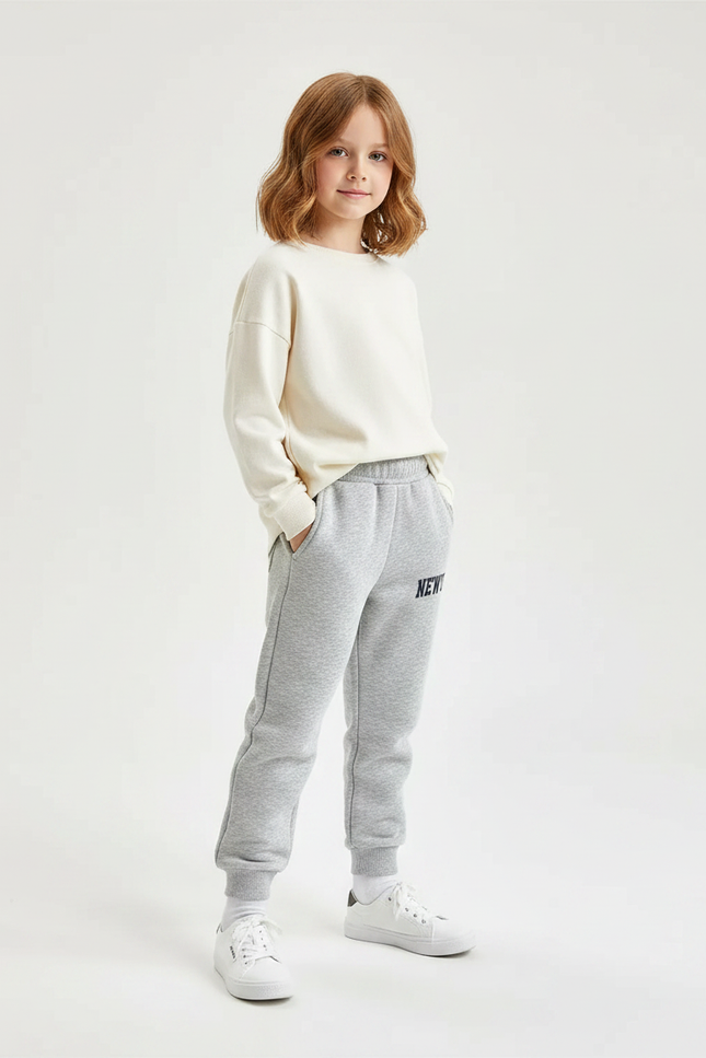 Pantalon Gris Jogging Molletonné Imprimé Sport Enfant