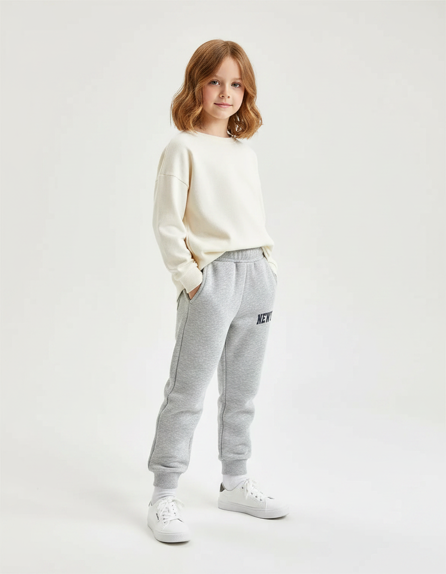 Pantalon Gris Jogging Molletonné Imprimé Sport Enfant