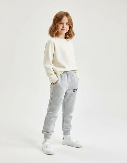 Pantalon Gris Jogging Molletonné Imprimé Sport Enfant
