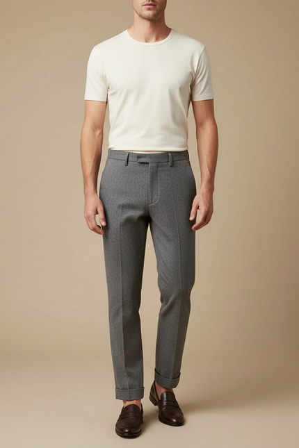 Pantalon Gris Chevrons Laine Élégant Classique Homme