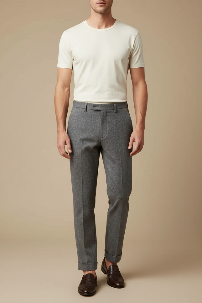 Pantalon Gris Chevrons Laine Élégant Classique Homme