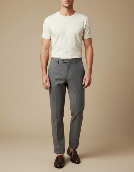 Pantalon Gris Chevrons Laine Élégant Classique Homme