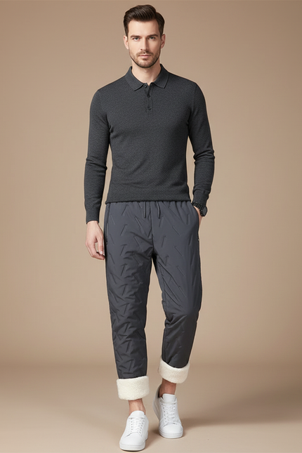 Pantalon Gris Matelassé Doublé Polaire Ample Homme - Polyester