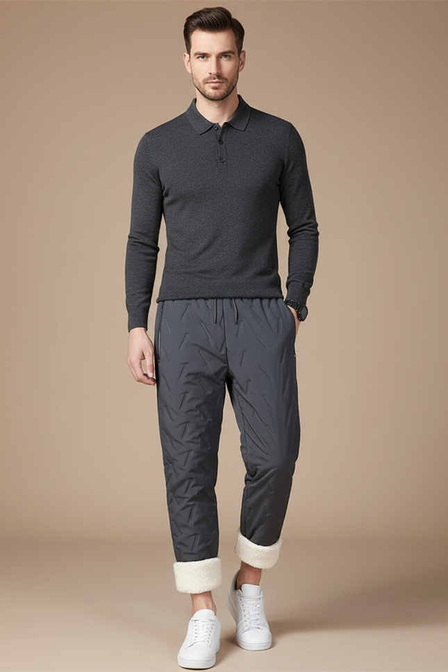 Pantalon Gris Matelassé Doublé Polaire Ample Homme - Polyester