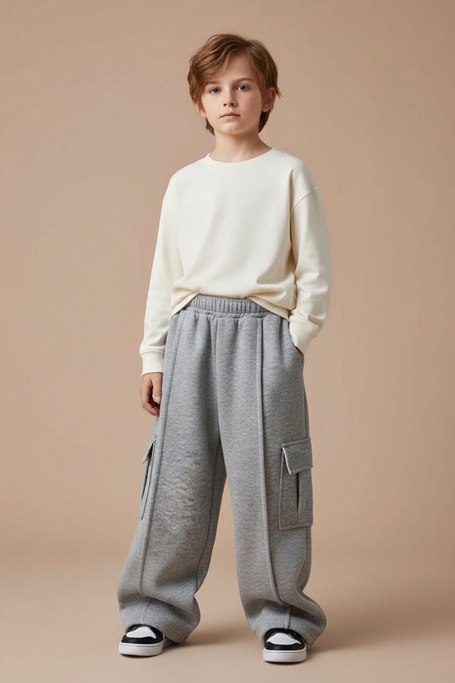 Pantalon Gris Cargo Ample Molletonné Enfant Sport