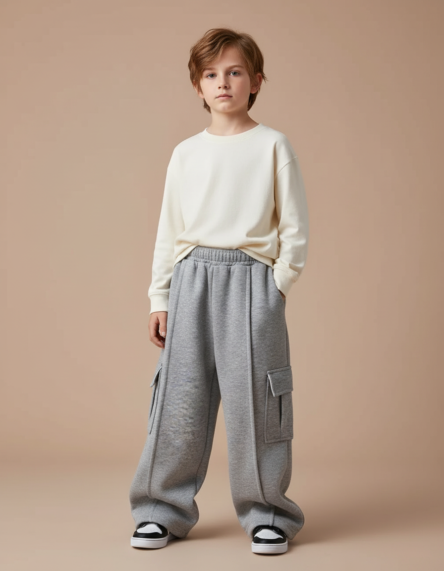 Pantalon Gris Cargo Ample Molletonné Enfant Sport