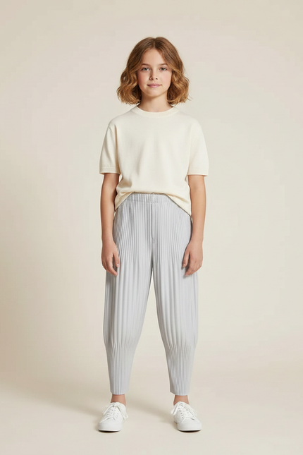 Pantalon Gris Plissé Ample Confortable Enfant - Polyester