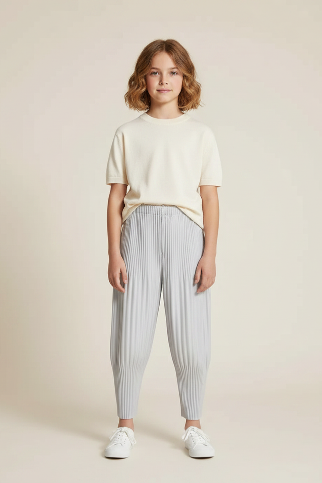 Pantalon Gris Plissé Ample Confortable Enfant - Polyester