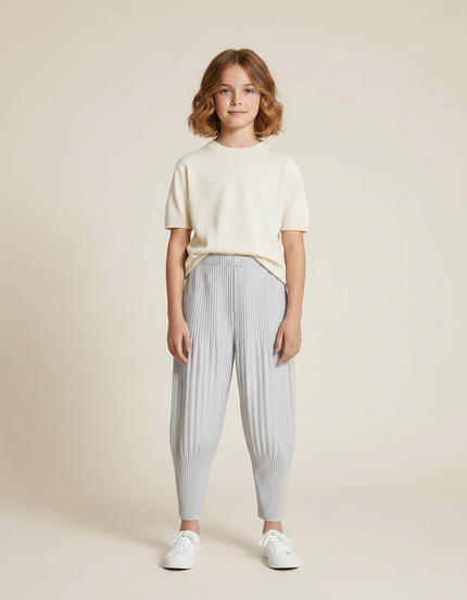 Pantalon Gris Plissé Ample Confortable Enfant - Polyester
