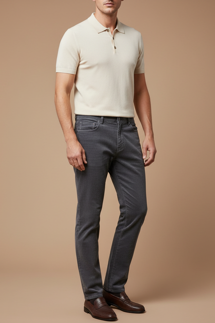 Pantalon Gris Côtelé Slim Élégant Homme - Cordé
