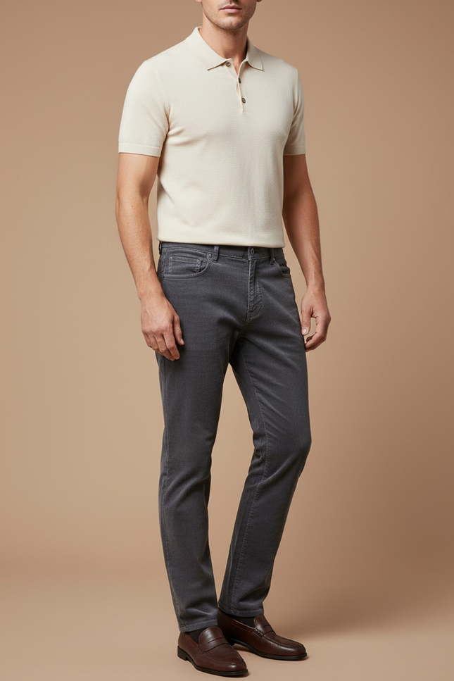 Pantalon Gris Côtelé Slim Élégant Homme - Cordé