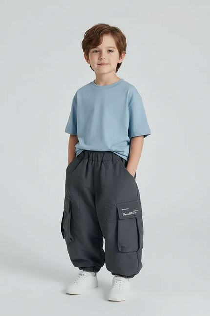 Pantalon Gris Cargo Ample Hiver Chaud Enfant - Polyester
