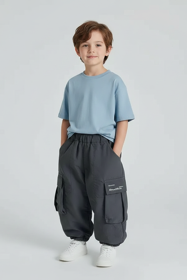 Pantalon Gris Cargo Ample Hiver Chaud Enfant - Polyester