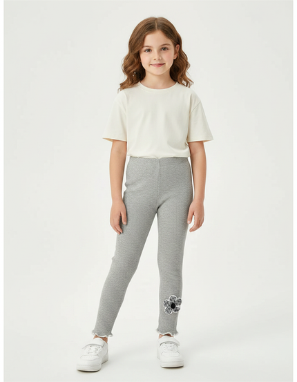 Pantalon Gris Côtelé Skinny À Fleur Enfant - Maille